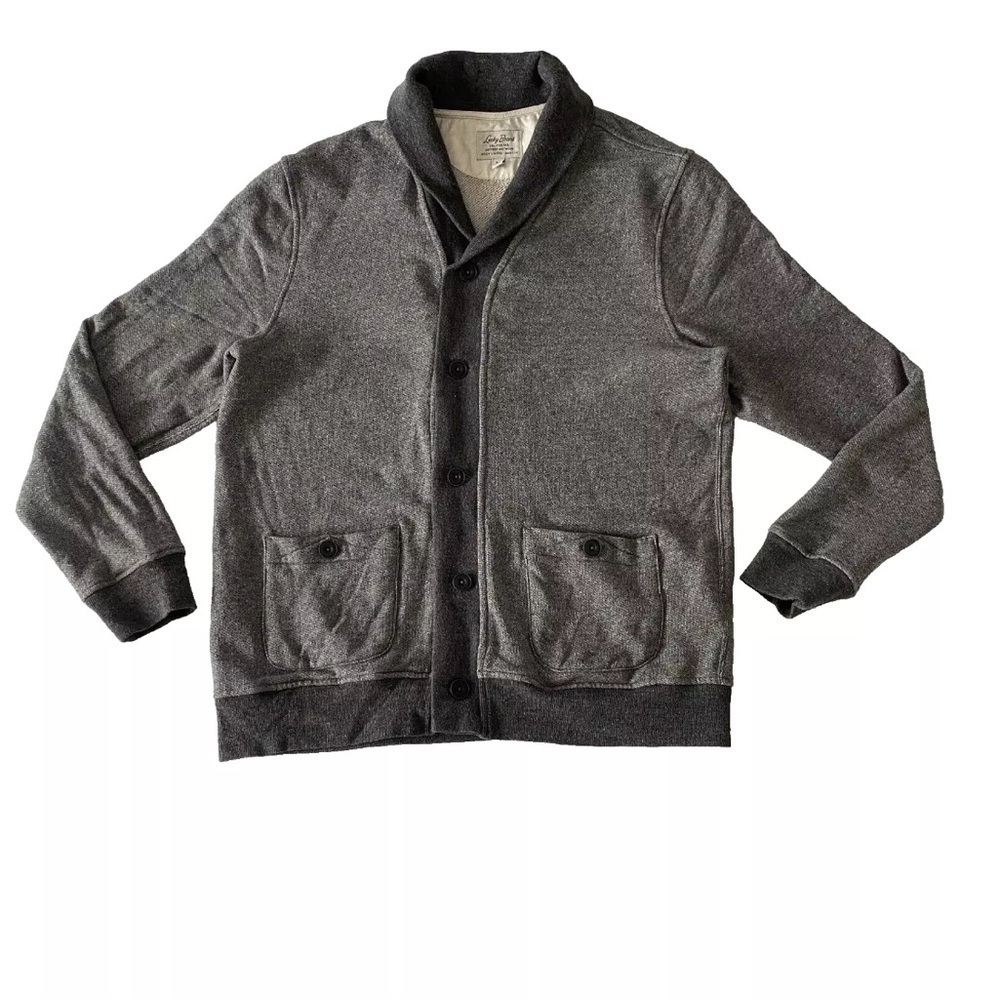 Lucky Brand Cardigan Sweater Mens XL Gray Shawl Collar Pockets Softest Knitwear